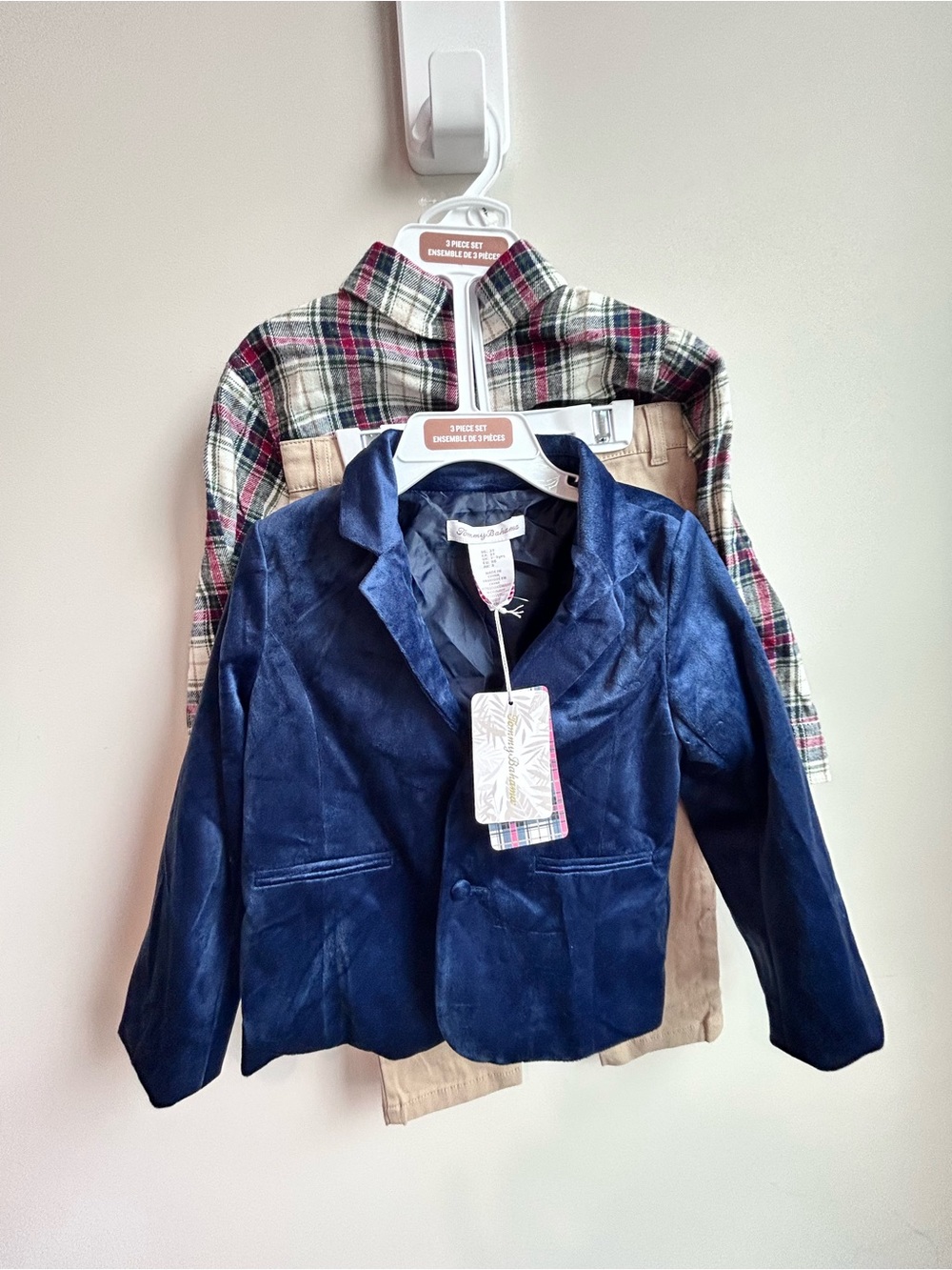 Tommy Bahama Kids 3T Navy Velvet Blazer with Plaid Shirt & Khaki Pants Set NWT